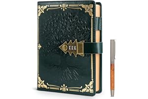 WEMATE Lock Journal with Pen & Gift Box, A5 260 Pages, Refillable, Hardcover Leather Password Notebook for Writing,Vintage Lock Diary for Women, Girls, Men, Students, 8.6 x 5.8 in (green)