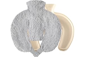 YNREDEE Neck and Shoulder Hot Water Bottle,Hot Water Bottle with Cover,U Shaped 1L Hot Water Bottle with Removeable & Washable Soft Plush Bottle Cover Warm in Winter,Natural Rubber for Neck,Back,Waist(Black)