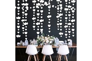 PINK BLUME 52 Ft White Heart Party Decorations Kit Double Sided Paper Hanging White Heart Banner for Birthday Wedding Engagement Bridal Shower Showcase Home Rome Garden Party Outdoor Decorations (4 Packs)