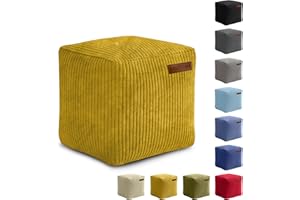 ‎GREEN BEAN Green Bean Indoor Cord Sitzhocker Pouf Cube 40x40x40cm mit EPS-Perlen Füllung - kuschelig weich waschbar - die ideale Ergänzung zum Sitzsack für Kinder & Erwachsene - Gelb