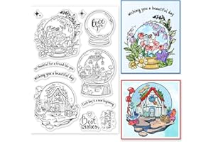 ORIGACH Flower Fairy Crystal Ball Silicone Clear Stamp for Card Making Forest Underwater World Crystal Ball Silicone Transparent Stamps for DIY Scrapbooking Journaling Photo Album Decorative