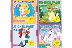 PADABAYKA Zestaw 4 naklejek wg numerów dla dziewczynek 3+, księżniczka syrenka, jednorożec i zwierzęta książki aktywności naklejek - sztuka i rzemiosło