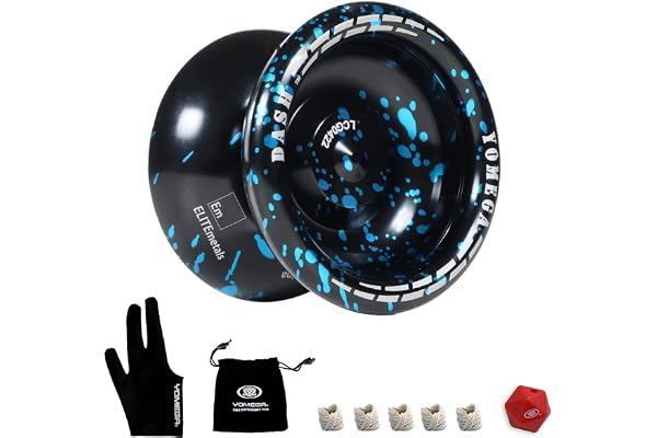 Yomega Dash Yoyo - Pro Aluminium Metal Unresponsive Yoyo with C Size Ball Bearing for Advanced yo yo Tricks + Extra 5 Strings + Glove + Bag (Black Blue)