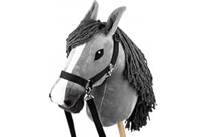 SKIPPI Hobby Horse Gris, Tête de Cheval à Chevaucher A3, Licol et Rênes Inclus, Hobby Horse Realiste, Cheval Baton a Chevaucher