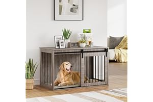 PawHut Dog Crate Furniture, Heavy Duty Dog Cage with Barn Door for Extra Large Breeds, End Side Table Pet Kennel with Removable Cushion for Indoor Use, 118 x 60 x 73 cm, Walnut Brown