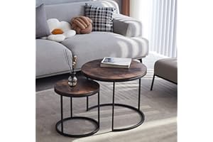 BenyLed Juego de Mesa de Centro Redonda Nido, Mesa Auxiliar, Mesas de Café, Mesitas de Noche; Tamaño Grande: 60 * 60 * 45cm;Tamaño pequeño: 40 * 40 * 35cm (Negro Vintage)