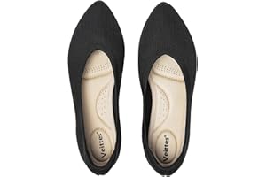 Veittes Women's Wide Width Flat Shoes - Comfort Ladies Soft Breathable Slip-On Knitted Ballet Flats.