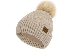 ZASFOU Donna Cappello Invernale Caldo Maglia a Quadri Berretto Pompon Morbido Cappelli Pile Foderati Regalo per Donna