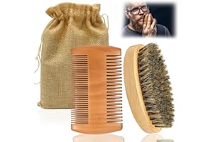 KURYT Beard Brush 3pcs Mens Beard Brush with Sack Travel Pouch Boar Bristle Beard Brush Superior Grooming Beard Brush and Comb for Men Beard Brush Kit