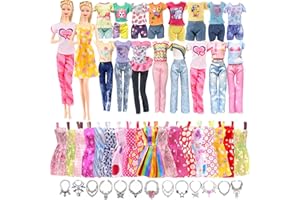 CARREUTY 21 Vêtements et Accessoires Compatible avec Barbie Poupée, Inclure 5 Tenues(Top Pantalons) + 5 Robes Chic + 6 Couronnes, Poupée Convient Aux Poupées de 11.5in (Style Aléatoire)