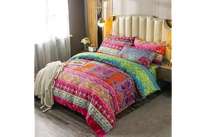 Loussiesd Zestaw pościeli w stylu boho, egzotyczny, podwójny, luksusowa, południowo-zachodnia, zestaw pościeli z mikrofibry, etniczny motyl, poszewka na kołdrę z 2 poszewkami na poduszki, zamek