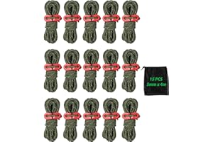 MUXHEL 15PCS Guy Ropes, 4m Reflective Tent Guy Ropes Guide Ropes with Aluminum Tensioners, 5mm Thick Tent Guide Ropes Guy Lines for Outdoor Camping Hiking Awning Tents-Green