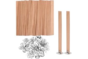 YILIYA 100 Pezzi Stoppini per Candele in Legno,Stoppino di Legno per Candele con 100 Supporti in Ferro per Realizza Fatte a Mano Candele Fai Da Te 13 x 130mm