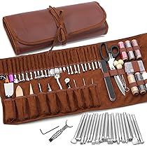 Kit D'outils De Travail Du Cuir , 61 Pièces, Avec Sac De Rangement En Toile, Pour Gravure, Poinçonnage, Couture, Estampage, Ponçage, Idéal Pour Les Débutants, Les Bricoleurs Et Les Professionnels
