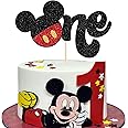 SYKYCTCY 1 Pack Mouse Inspired Cake Toppers - Glitter White Gloves, One Size, Kids First Birthday Party Cake Decorations