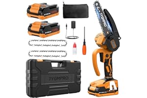 JYGMPRO Mini Motosega a Batteria 6 Pollici, Motosega Elettrica Brushless con 2 Batteries 2.0Ah, 2 Catene, 10m/s Velocità della Catena Sega a Batteria per Rami d'albero, Cortile, Casa e Giardino