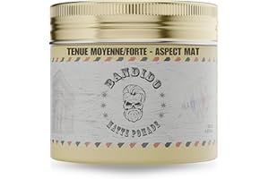Bandido Matte Finish Pomade 125 ml – Cire Cheveux Homme Effet Mat – Cire Coiffante pour Hommes Water-Based – Tenue Moyenne & Contrôle Flexible – Pommade Cheveux Facile à Laver – Parfum Bois