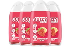 ‎JUIZY WOW JUIZY WOW Strawberry Sour - Zuckerfreier Getränkesirup | Natürlicher Geschmack - Low Calorie | Veganes 4er Bundle - 4 x 65ml | 32 Liter Fertiggetränk von JULIENCO