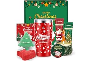 LDUMODUW Regali Natale Donna, Set Donna Regalo -7 pezzi: 2 crema mani, 2 bombe da bagno, 1 tazza di Natale (600 ML), 1 Candela Profumata e Biglietto d'auguri, Bagno Regalo per Donne Colleghi Mamma Fidanzata