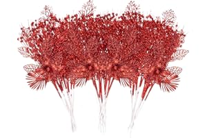 UXORSN 28 Piezas Adornos para árbol de Navidad Rojo Purpurina Tallos de Bayas Flores Artificiales Ramas de Navidad Decoracion para Árbol De Navidad Ramitas para Navidad Jarrón Bodas Fiestas