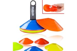 LionSports Profi Markierungshütchen Set (verbesserte Version 2024) – Perfektes Fussball Trainingszubehör - Mit praktischem Halter - Perfekte Fussball Hütchen