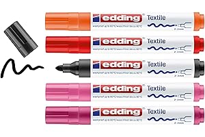 edding 4500 textile marker - black, 2x red, orange, pink - set of 5 - round nib 2-3 mm - permanent fabric markers for drawing on textiles, wash-resistant up to 60°C - marker pens for fabric lettering
