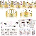 SPOKKI 25 PCS Paper Crown Golden Party Hats with 2208 Pieces Gem Stickers Jewels Stickers Rhinestone Numbers Crafts, Crown Party Making Kit and Crystal Stickers Self for Kids Adults