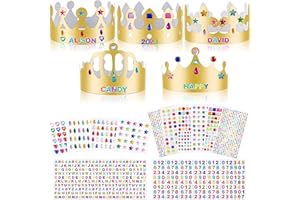 SPOKKI 25 PCS Paper Crown Golden Party Hats with 2208 Pieces Gem Stickers Jewels Stickers Rhinestone Numbers Crafts, Crown Party Making Kit and Crystal Stickers Self for Kids Adults