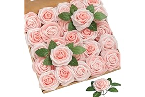 Coztie Künstliche Rosen, 25 Stück Blumen Schaumrosen, Gefälschte Kunstrose Rose Künstliche, Deko Blumen Fake Rosen für DIY Hochzeit Blumensträuße Braut Zuhause Dekoration Champagner Rosa
