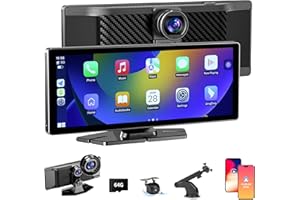 SUKINUM Apple Carplay Andrio Auto,Wireless Carplay Stereo10.26 inch IPS Touch Screen for Car with 4K Dash Cam Front and Rear,1080P Backup Camera,Car Audio Receivers with Bluetooth,FM,Aux,Miracast,Siri