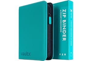 Vault X Archivador para Cartas Coleccionables de 4 Bolsillos con Cremallera, 160 Cartas, Material de Álbum Exo-Tec, 20 Hojas de Carga Lateral, Carpeta para Juegos Coleccionables, TCG (Verde azulado)