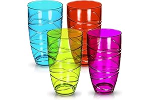 LIVIVO Set of 4 Hi Ball Plastic Acrylic Drink Tumblers with Swirl Design - Stackable Glasses Great for Picnics, BBQ’s, Poolside, Camping, Children’s Parties or Just Everyday Use (Set of 4, Colour)