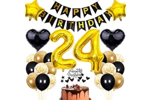 Cnrose 24. Geburtstag Dekoration,Schwarz Tortendeko Geburtstag 24 Jahre Mann,Party Deko Gold Schwarz,24 Geburtstag Männer Frau,Tortendeko 24. Geburtstag Frauen,Geburtstagsdeko 24 Jahre Mann