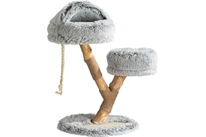 Fudajo Kratzbaum Zweigdesign mit Katzenhöhle 80 cm, Designer Katzenkratzbaum mit Plüsch und Birnbaumholz, Katzenbaum aus Holz mit Kratzmatte