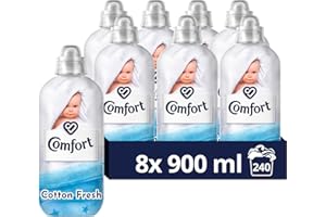 Comfort Pure Dreams Cotton Fresh Sensitive Fabric Conditioner dermatologically tested fabric softener gentle next to sensitive skin 30 washes (900 ml) - Multipack of 8