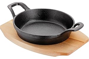 Judge Sizzle & Serve Gratin Dish, Cast Iron Skillet with Wooden Serving Stand, Induction Ready 15cm