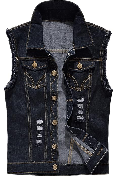 Btmpmcs Gilet En Jean Décontracté Pour Homme - Style Vintage - Coupe Ajustée - Boutonné - Sans Manches - Pour Moto, Camionneur, Cowboy, Noir , XXL