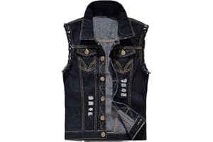 Kelmon Giacca Denim Uomo Gilet per Vintage Strappato Gilet di Jeans da Uomo Senza Maniche Giacca Jeans Capispalla
