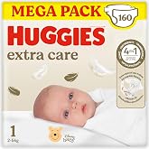Huggies Extra Care Newborn Diapers with Disney Designs Size 1 (2-5kg)160 Nappies with Soft Pads and 2 Absorbent Zones