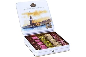 ÇEREZ PAZARI Cerez Pazari Turkish Delight Assorted Gourmet Candy Dessert Gift Box for Christmas, Easter, Mothers Day, Birthday Fantastic Rose, Pomegranate, Strawberry Flavor Experience with Nuts 25 Pcs- 500g