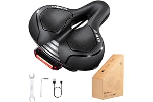 YOUNGDO Ultra Comfortable Bike Saddle, Ergonomic Design, Hollow Air Flow, Double Spring Shock Absorber, Detachable Rear Light, Waterproof, for Mountain Bike