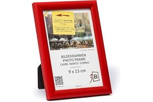 3-B Cadre ULM - cadre photo en bois, avec verre acrylique (9 x 13 cm, Rouge)