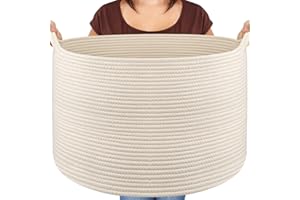 Maliton Canasta de Cuerda de AlgodóN,Cesta Para Guardar Mantas,50x50x33cm grande Cesta Ropa Sucia Bebe,Cesta de Almacenaje de Juguetes,Cestas de Lavandería Tejidas Para Mantas-Blanco