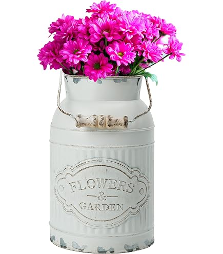 Vaso Vintage In Latta - Secchio Decorativo Shabby Chic Per Fiori Secchi