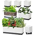 Vugosson Self Watering Planters Pots for Indoor Plants, 7 Pack 4+8+17 Inch Plastic Window Boxes Planters Herb Planter, Rectangle Rectangular Planter Windowsill Planters with Drainage and Saucer