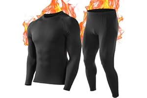 Roadbox Thermal Underwear Mens, Fleece Lined Base Layer Set with Quick-Dry Breathable Lightweight for Running Cycling Skiing Motorbike Outdoor Work in Winter