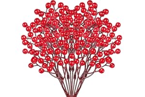 DERAYEE 100 Pcs Weihnachten Stechpalmen Beeren,künstliche rote Beeren für Weihnachten Kranz Dekorationen Kranz Machen Zubehör,Christbaumschmuck deko (20PC 17.5CM)