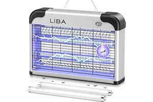 LiBa Elektrischer Insektenvernichter, Insekten und Fliegenvernichter, 20W Insektenfänger für Mücken, Fliegen und Motten, Fliegenvernichter Abwehr mit 2 Ersatzbirnen und abwaschbarer Ablage