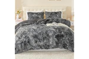 EMME Tie Dye - Parure de lit en peluche, 220 x 240 cm, ensemble doux de housse de couette et 2 taies d'oreiller 80 x 80 cm, couleur: gris foncé