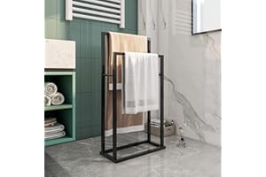 HOJINLINERO 2 Tier Freestanding Towel Rail Towel Rack Stand,Metal Towel Holder and Towel Drying Rack for Bathroom Kitchen,Towel Ladder for Towelsor Clothing,Bath Storage & Hand Towels,Washcloths